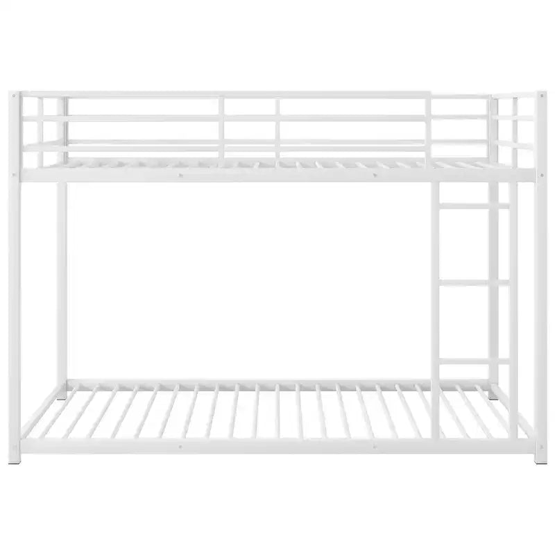 White Twin-Over-Twin Metal Bunk Bed with Ladder, 2-Person