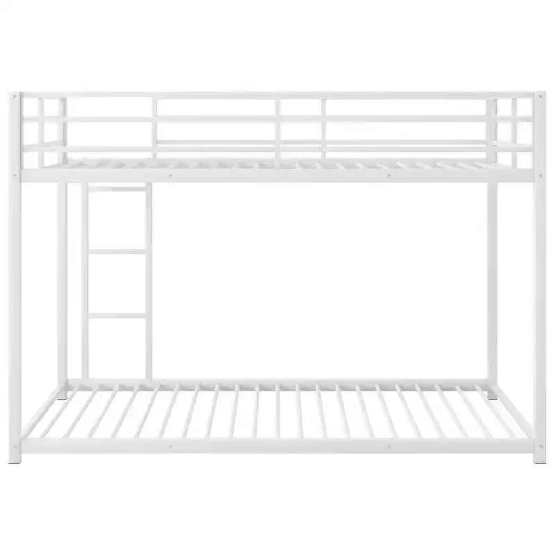 White Twin-Over-Twin Metal Bunk Bed with Ladder, 2-Person