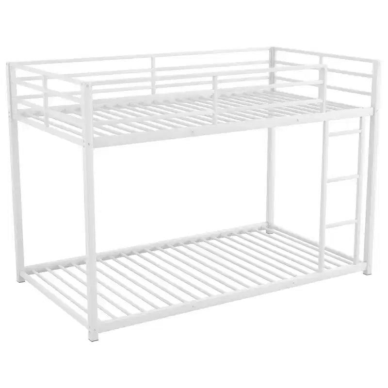 White Twin-Over-Twin Metal Bunk Bed with Ladder, 2-Person