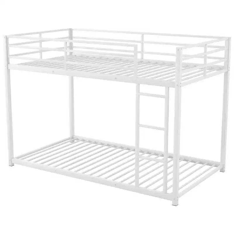 White Twin-Over-Twin Metal Bunk Bed with Ladder, 2-Person