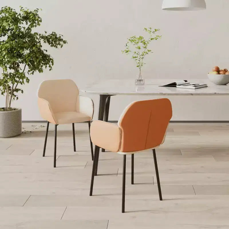 Dining Chair Set of 2, Cream & Brown, Upholstered with Arms