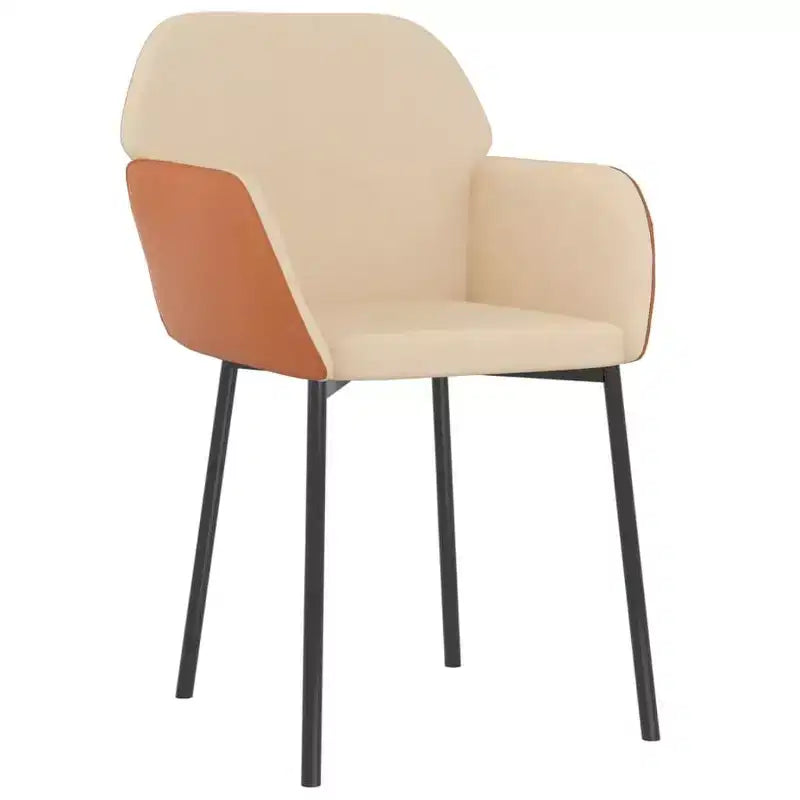 Dining Chair Set of 2, Cream & Brown, Upholstered with Arms