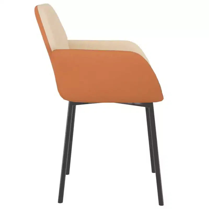 Dining Chair Set of 2, Cream & Brown, Upholstered with Arms