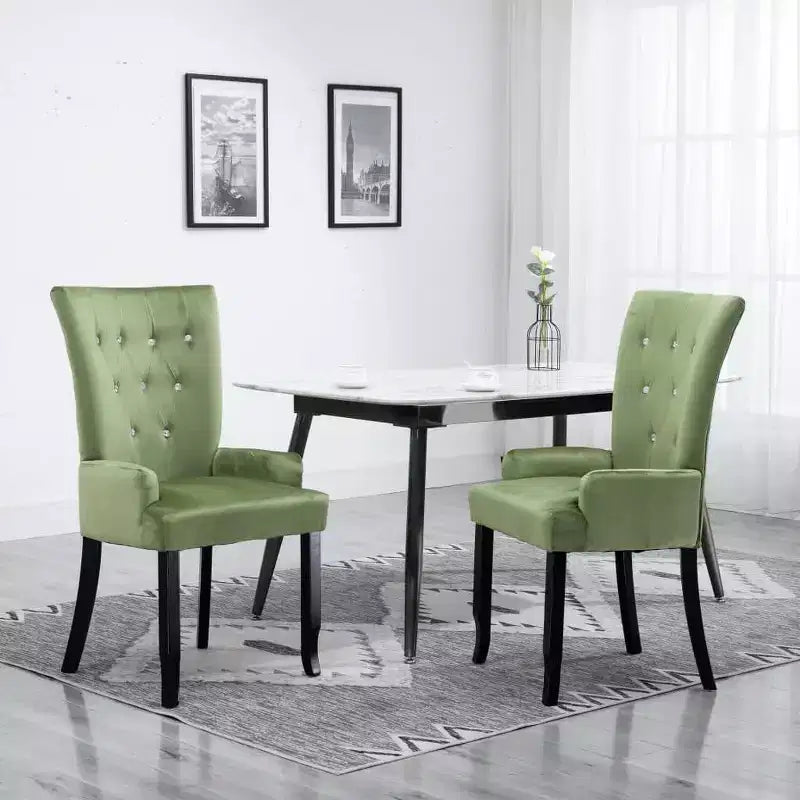 Light Green Velvet Tufted Dining Chair with Arms, Solid Wood Legs, Seats 1