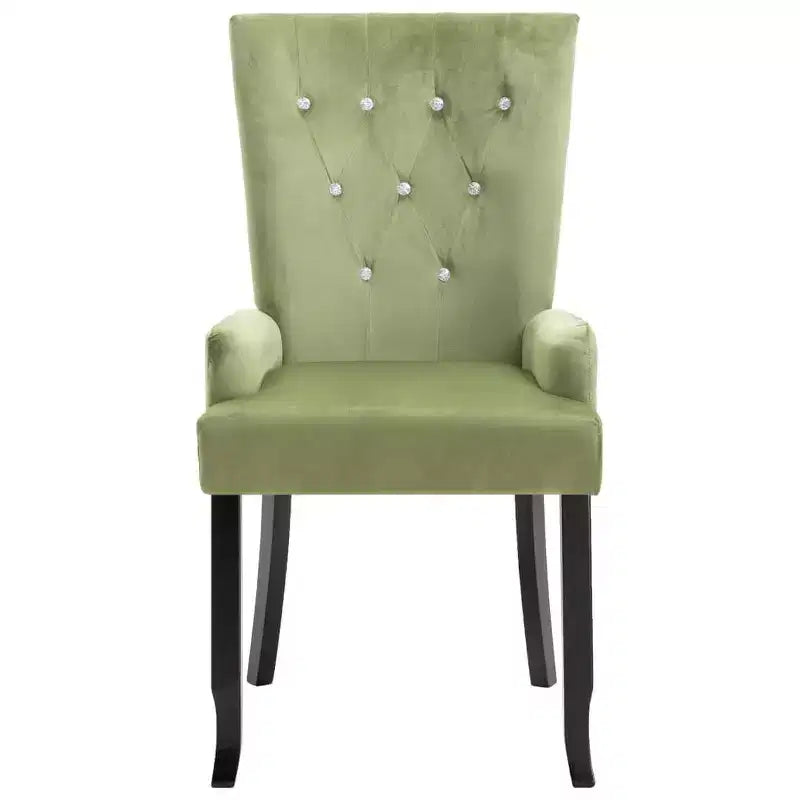 Light Green Velvet Tufted Dining Chair with Arms, Solid Wood Legs, Seats 1