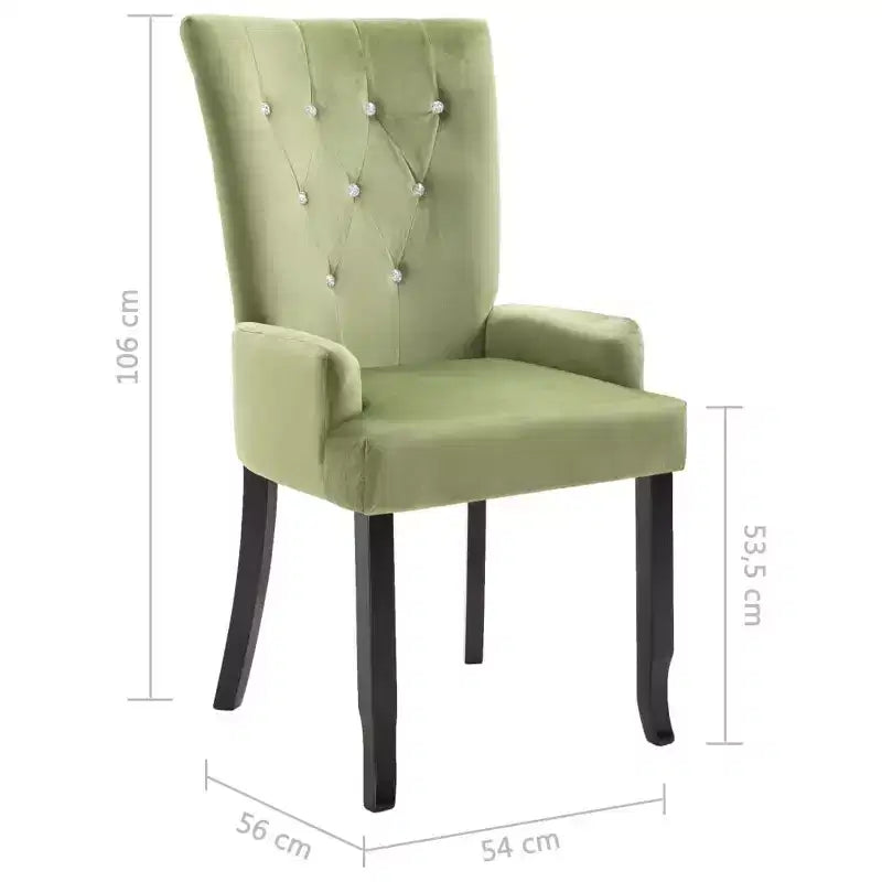 Light Green Velvet Tufted Dining Chair with Arms, Solid Wood Legs, Seats 1