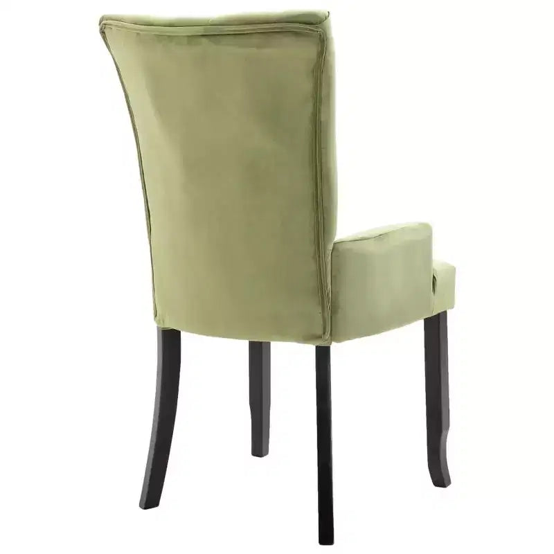 Light Green Velvet Tufted Dining Chair with Arms, Solid Wood Legs, Seats 1
