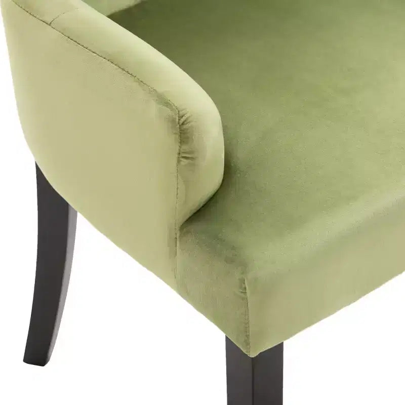 Light Green Velvet Tufted Dining Chair with Arms, Solid Wood Legs, Seats 1