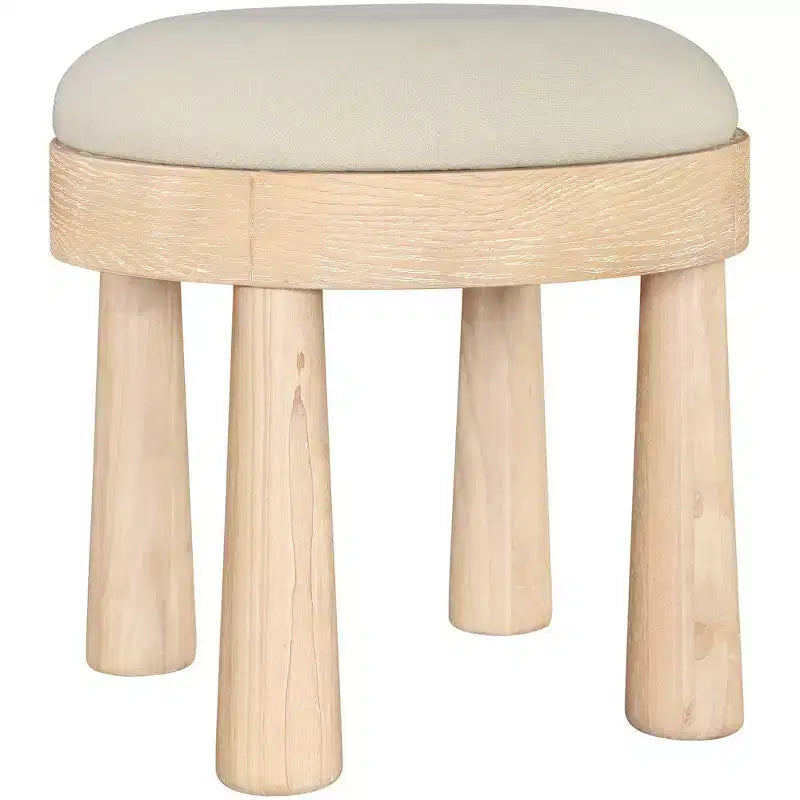 Brown / Cream / Olive Linen Round Ottoman, Seats 1