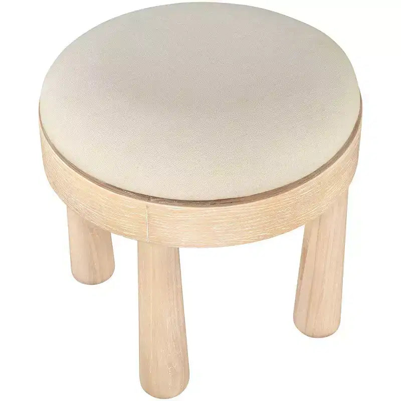 Brown / Cream / Olive Linen Round Ottoman, Seats 1