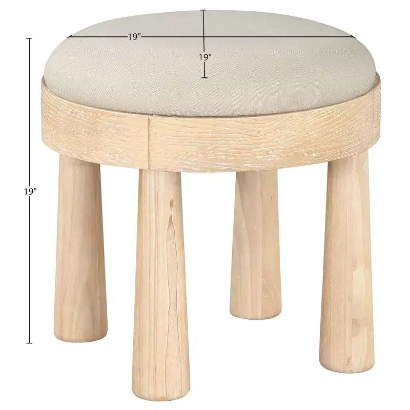 Brown / Cream / Olive Linen Round Ottoman, Seats 1
