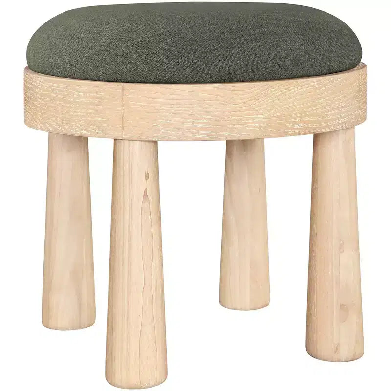Brown / Cream / Olive Linen Round Ottoman, Seats 1