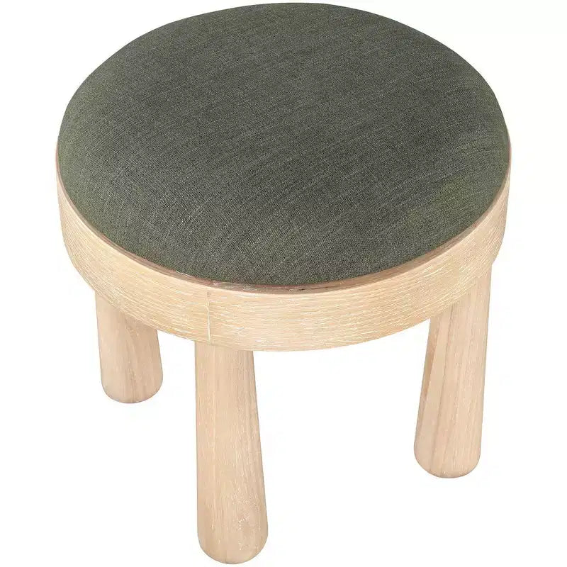 Brown / Cream / Olive Linen Round Ottoman, Seats 1