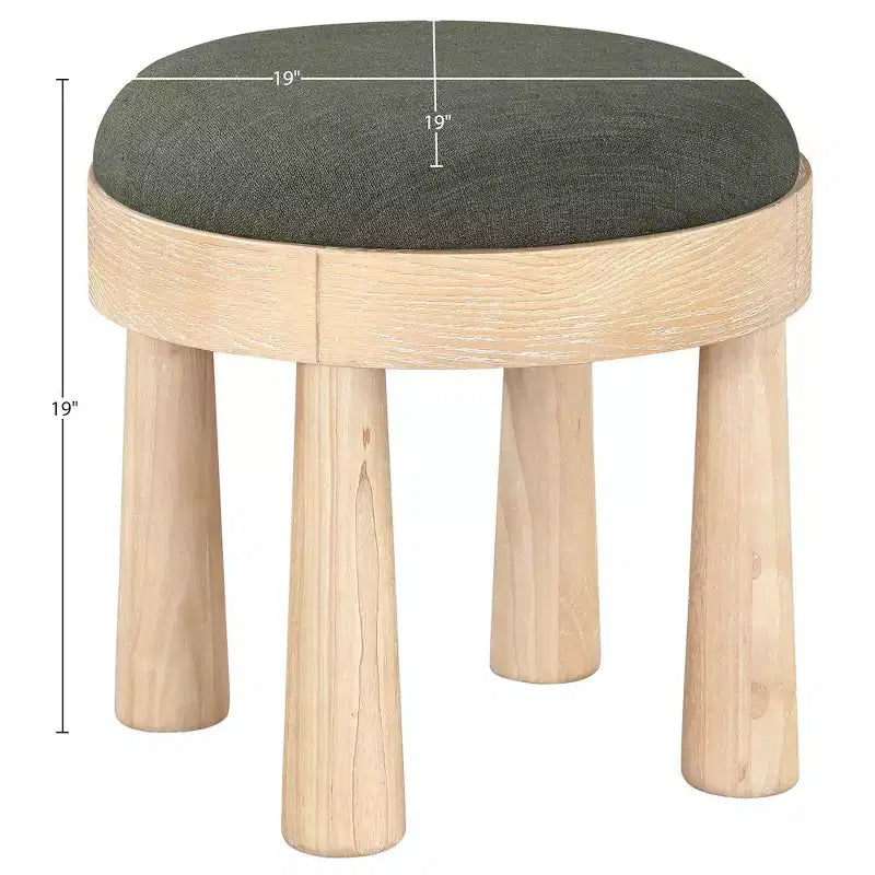 Brown / Cream / Olive Linen Round Ottoman, Seats 1