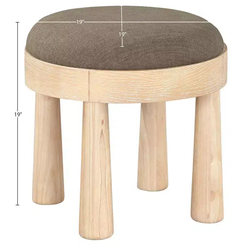 Brown / Cream / Olive Linen Round Ottoman, Seats 1