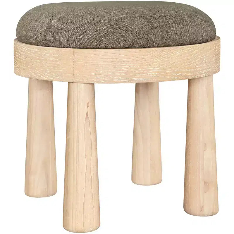 Brown / Cream / Olive Linen Round Ottoman, Seats 1