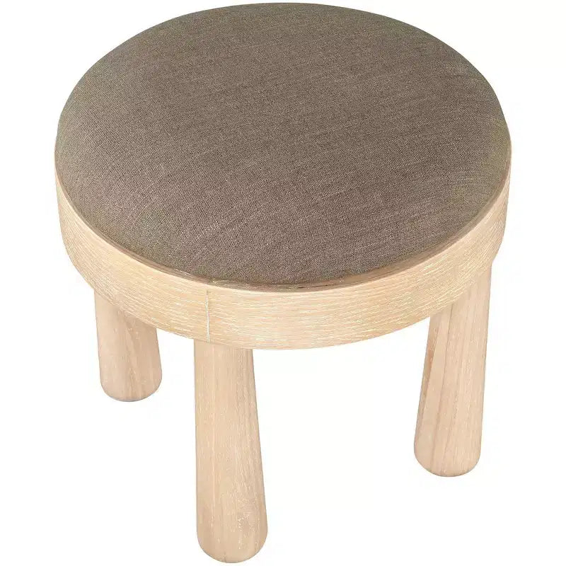 Brown / Cream / Olive Linen Round Ottoman, Seats 1