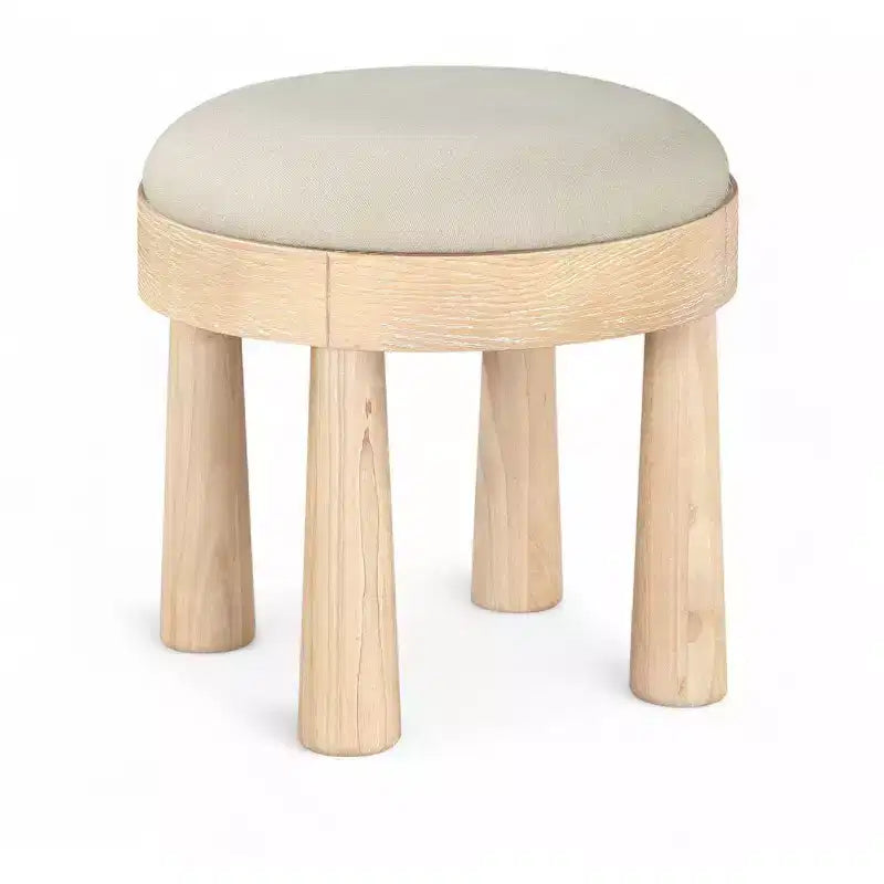 Brown / Cream / Olive Linen Round Ottoman, Seats 1