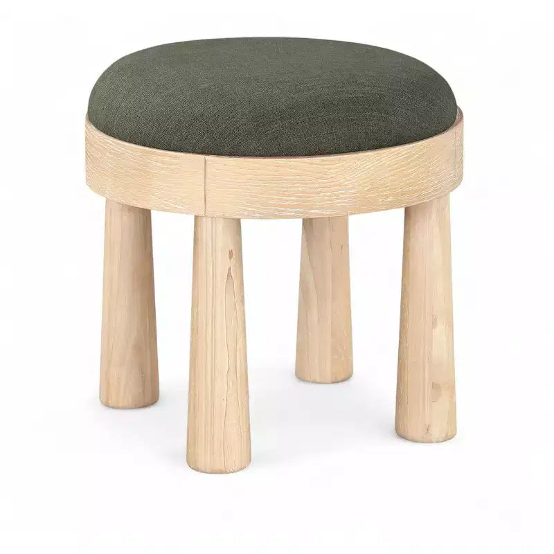 Brown / Cream / Olive Linen Round Ottoman, Seats 1