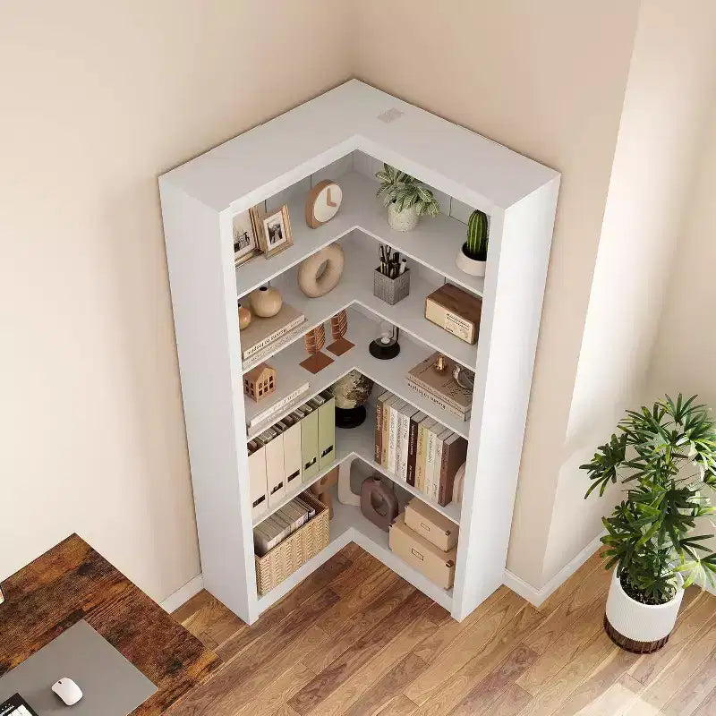 5-Tier L-Shaped Corner Bookshelf, Black / Brown / Natural / White, 71.8"H