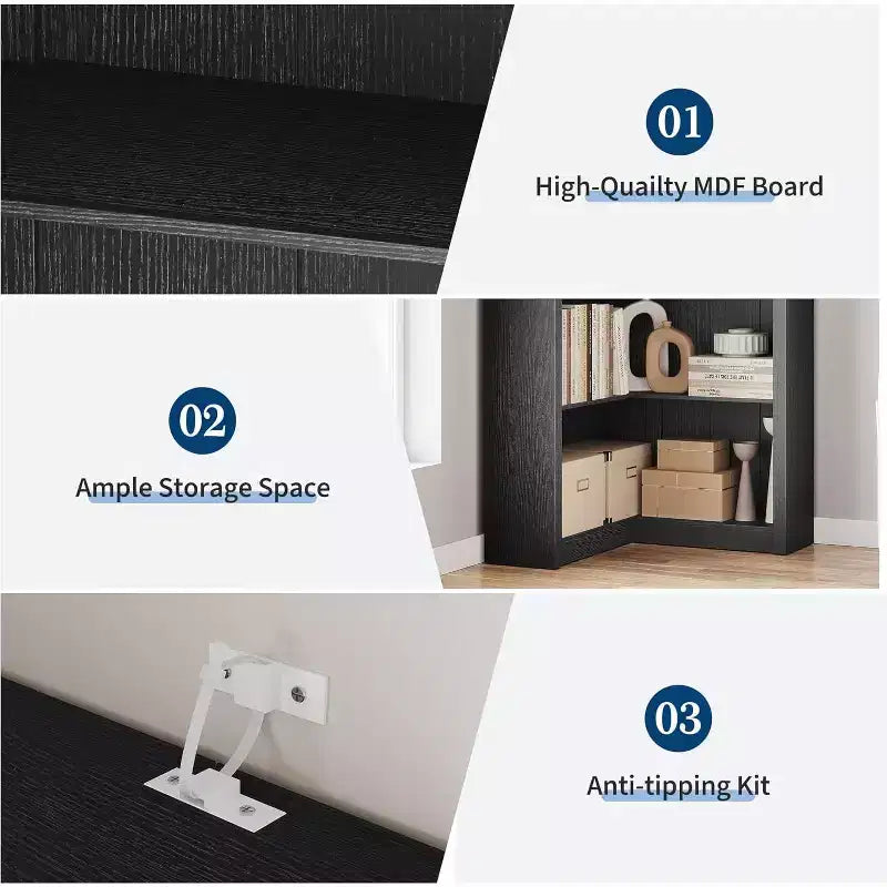 5-Tier L-Shaped Corner Bookshelf, Black / Brown / Natural / White, 71.8"H
