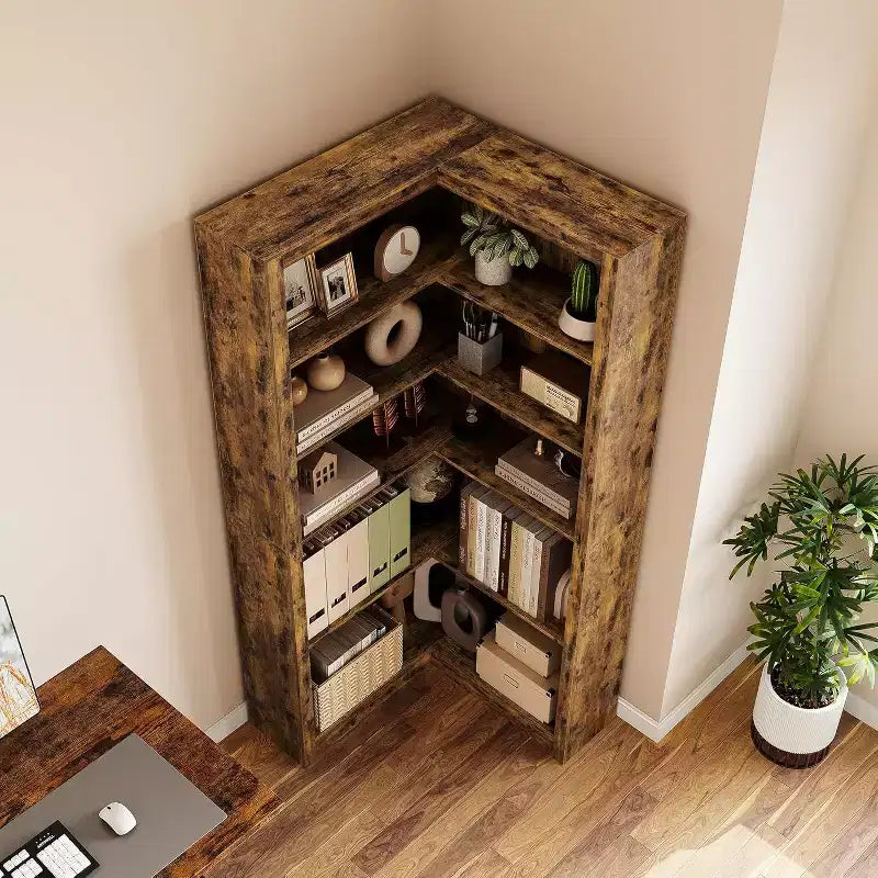 5-Tier L-Shaped Corner Bookshelf, Black / Brown / Natural / White, 71.8"H