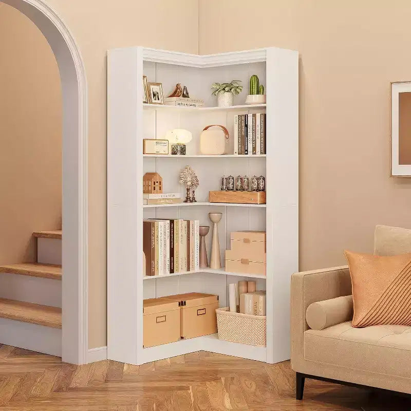 5-Tier L-Shaped Corner Bookshelf, Black / Brown / Natural / White, 71.8"H