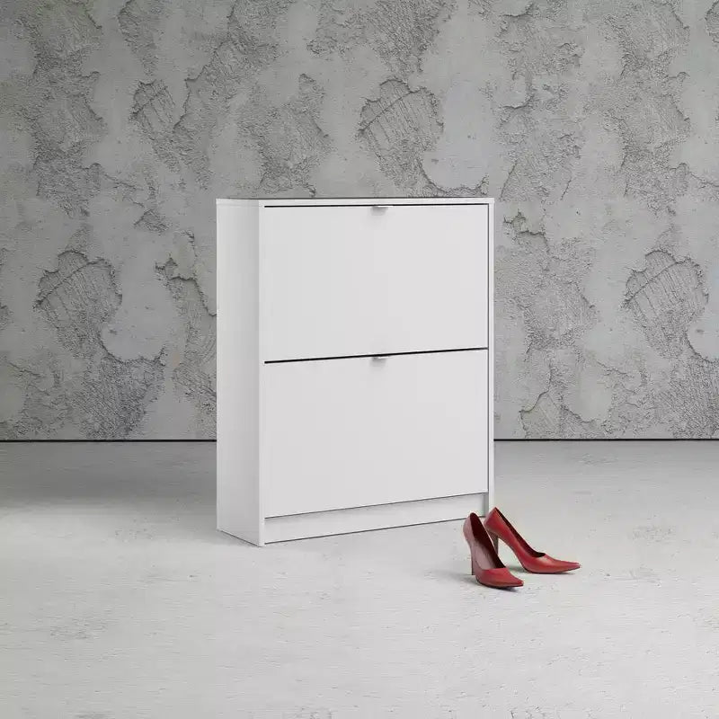 White / Black Matte 2-Drawer Shoe Cabinet – Holds 12 Pairs, 1 Person Assembly