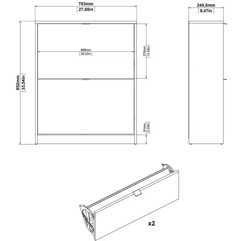 White / Black Matte 2-Drawer Shoe Cabinet – Holds 12 Pairs, 1 Person Assembly