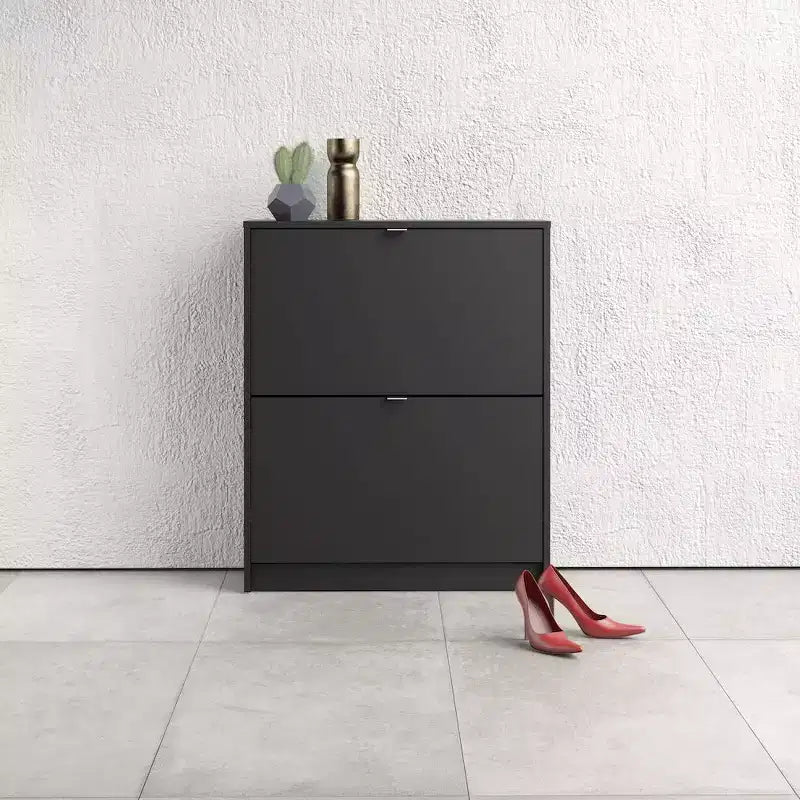 White / Black Matte 2-Drawer Shoe Cabinet – Holds 12 Pairs, 1 Person Assembly