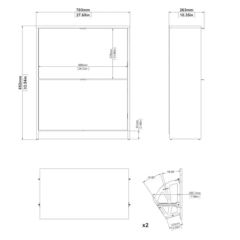 White / Black Matte 2-Drawer Shoe Cabinet – Holds 12 Pairs, 1 Person Assembly