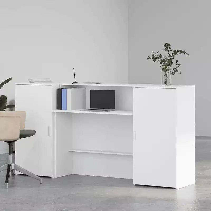 Reception Desk White Rectangular Engineered Wood, 2-Person