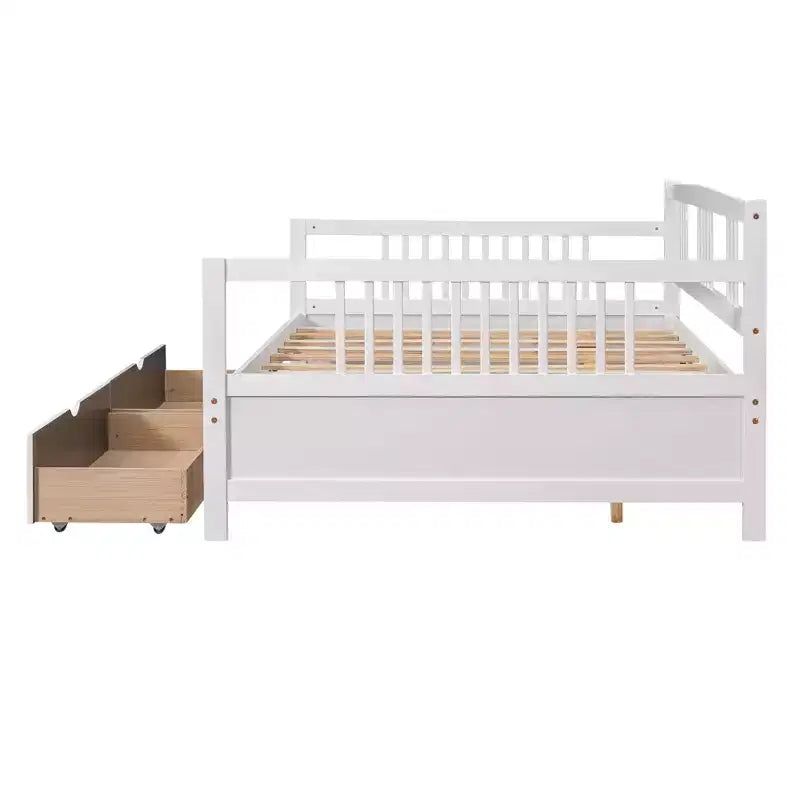 Espresso/Gray/White Full Size Wood Daybed with 2 Drawers, Sofa Bed for 1-2 People