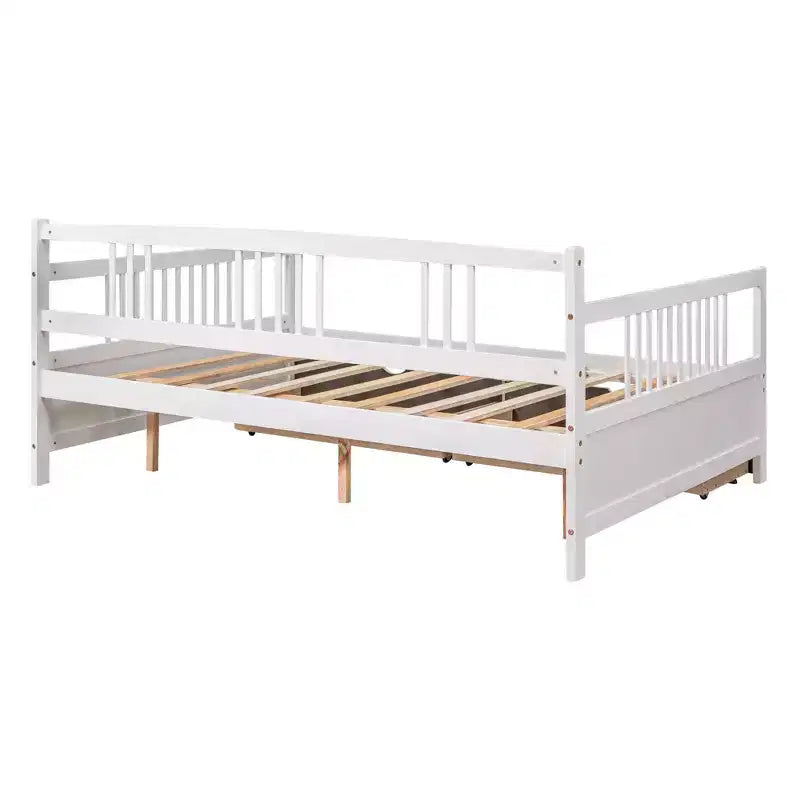Espresso/Gray/White Full Size Wood Daybed with 2 Drawers, Sofa Bed for 1-2 People