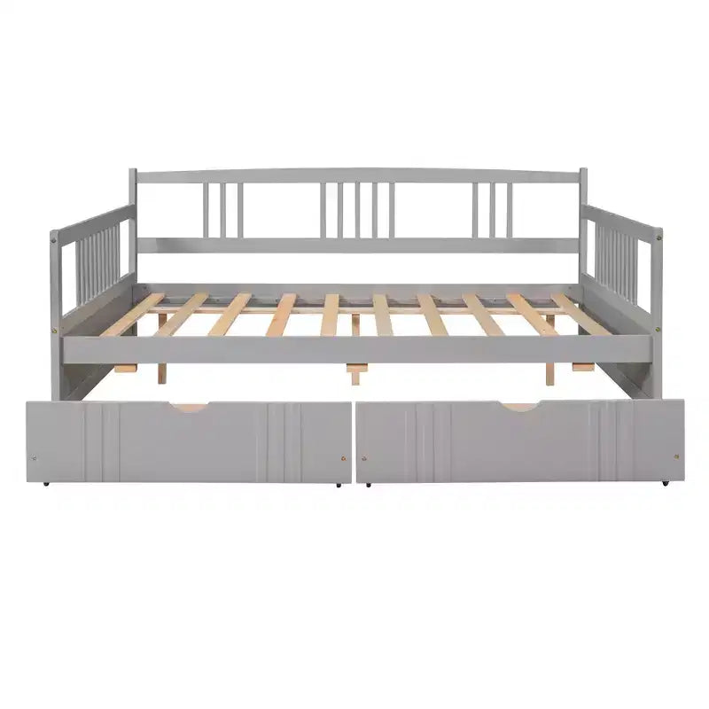 Espresso/Gray/White Full Size Wood Daybed with 2 Drawers, Sofa Bed for 1-2 People