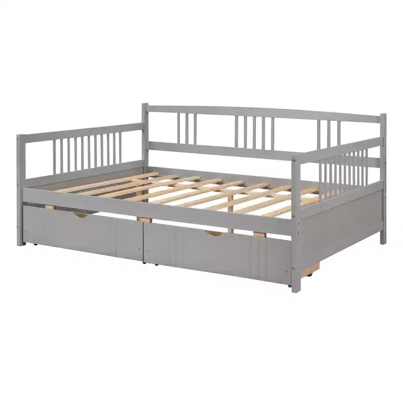 Espresso/Gray/White Full Size Wood Daybed with 2 Drawers, Sofa Bed for 1-2 People