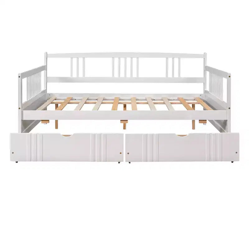 Espresso/Gray/White Full Size Wood Daybed with 2 Drawers, Sofa Bed for 1-2 People