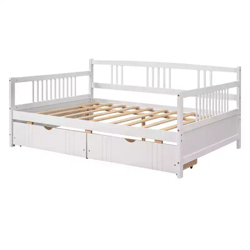 Espresso/Gray/White Full Size Wood Daybed with 2 Drawers, Sofa Bed for 1-2 People