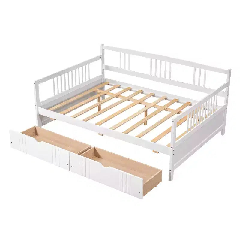 Espresso/Gray/White Full Size Wood Daybed with 2 Drawers, Sofa Bed for 1-2 People