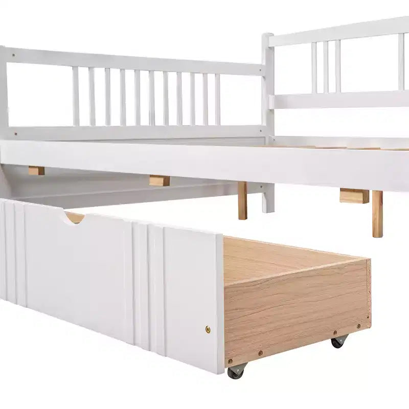 Espresso/Gray/White Full Size Wood Daybed with 2 Drawers, Sofa Bed for 1-2 People