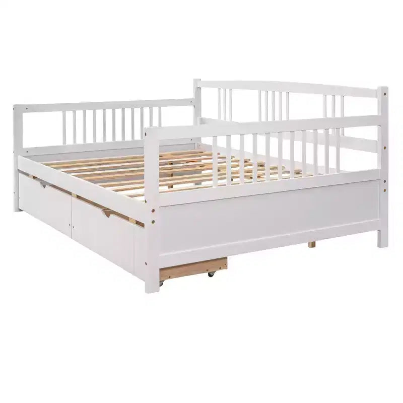 Espresso/Gray/White Full Size Wood Daybed with 2 Drawers, Sofa Bed for 1-2 People