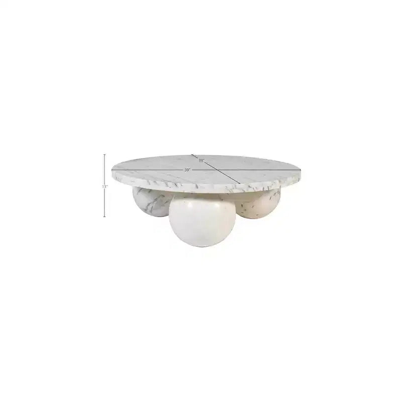 Round Marble Coffee Table with Sphere Legs, Multicolor, Seats 4–6