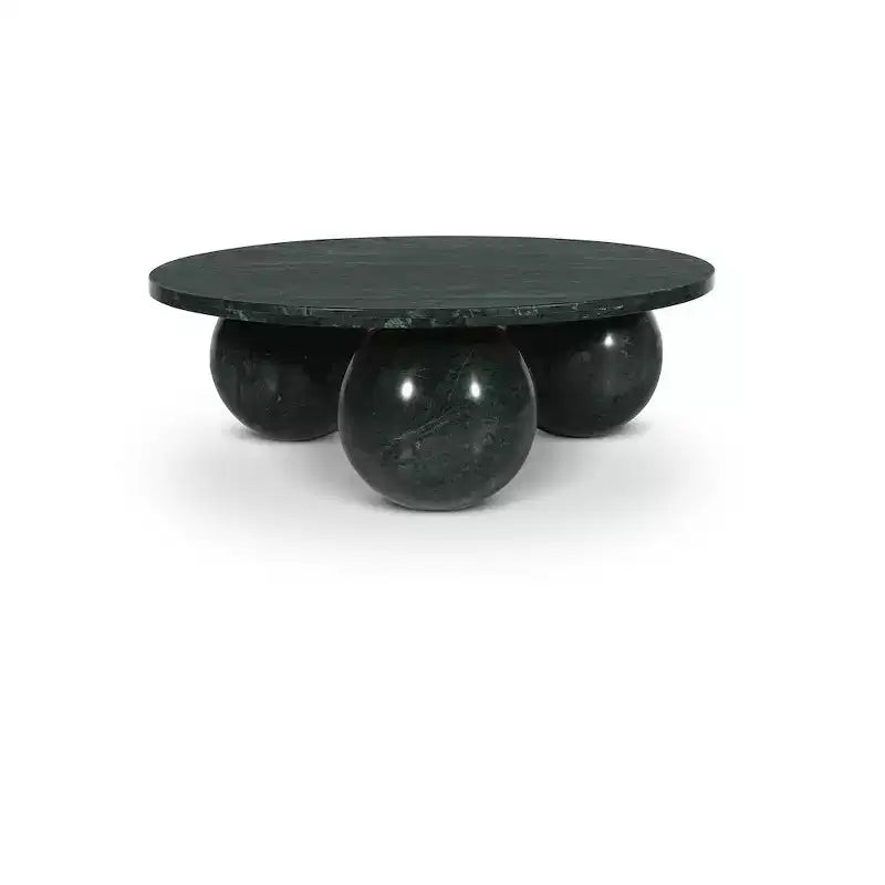 Round Marble Coffee Table with Sphere Legs, Multicolor, Seats 4–6