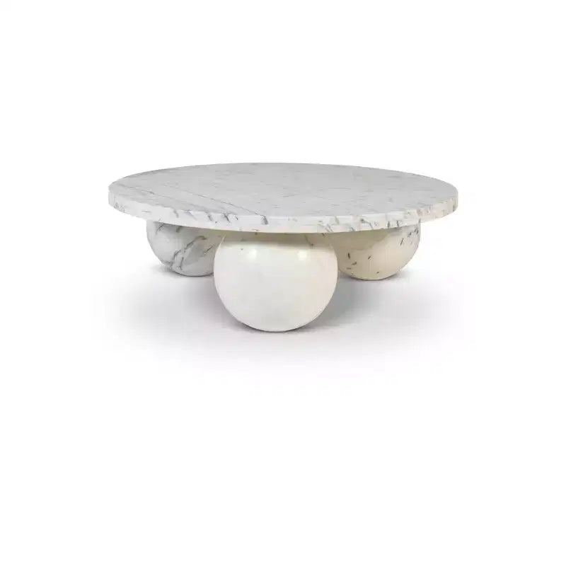 Round Marble Coffee Table with Sphere Legs, Multicolor, Seats 4–6
