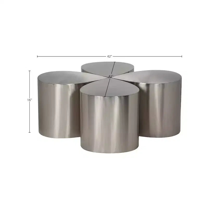 Silver Brushed Iron Petal Coffee Table Set, 4-Piece