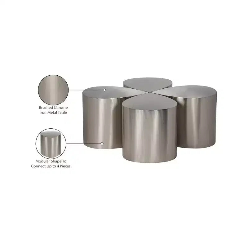 Silver Brushed Iron Petal Coffee Table Set, 4-Piece