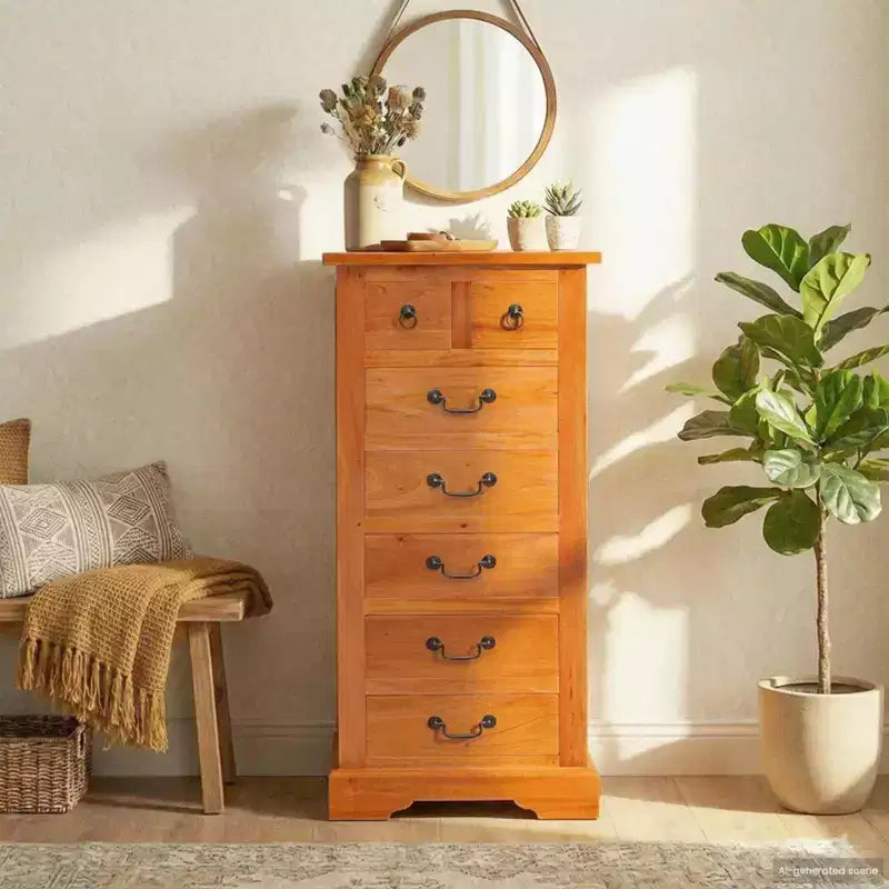 Natural Mahogany 7-Drawer Tall Chest – Rustic Style