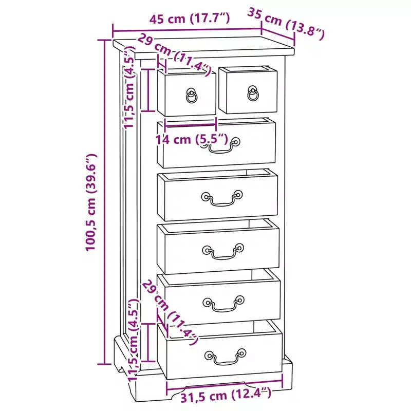 Natural Mahogany 7-Drawer Tall Chest – Rustic Style