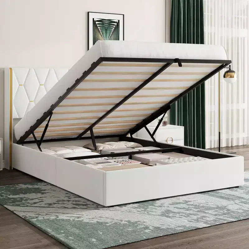 Black / White Wingback Upholstered Storage Bed – Full / Queen, 1 Person