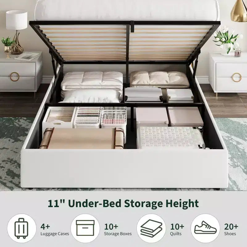 Black / White Wingback Upholstered Storage Bed – Full / Queen, 1 Person